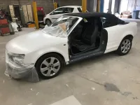AUDI A4 CABRIOLET Réparation, changement d'aile arrière gauche , puis préparation complète pour changement de couleur en blanc opaque audi (24)