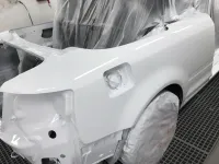 AUDI A4 CABRIOLET Réparation, changement d'aile arrière gauche , puis préparation complète pour changement de couleur en blanc opaque audi (27)