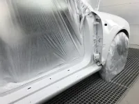 AUDI A4 CABRIOLET Réparation, changement d'aile arrière gauche , puis préparation complète pour changement de couleur en blanc opaque audi (30)