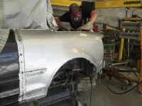 AUDI A4 CABRIOLET Réparation, changement d'aile arrière gauche , puis préparation complète pour changement de couleur en blanc opaque audi (35)