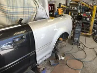 AUDI A4 CABRIOLET Réparation, changement d'aile arrière gauche , puis préparation complète pour changement de couleur en blanc opaque audi (36)