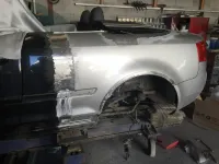 AUDI A4 CABRIOLET Réparation, changement d'aile arrière gauche , puis préparation complète pour changement de couleur en blanc opaque audi (40)