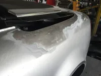 AUDI A4 CABRIOLET Réparation, changement d'aile arrière gauche , puis préparation complète pour changement de couleur en blanc opaque audi (44)