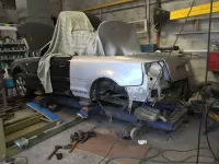 AUDI A4 CABRIOLET Réparation, changement d'aile arrière gauche , puis préparation complète pour changement de couleur en blanc opaque audi (47)