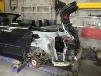 AUDI A4 CABRIOLET Réparation, changement d'aile arrière gauche , puis préparation complète pour changement de couleur en blanc opaque audi (53)