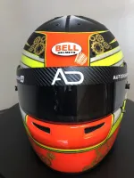 Casque karting – Fluo mat brillant & feuilles d’or (2)