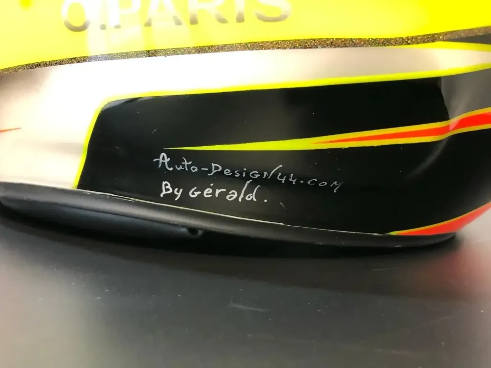 Casque karting – Fluo mat brillant & feuilles d’or (32)