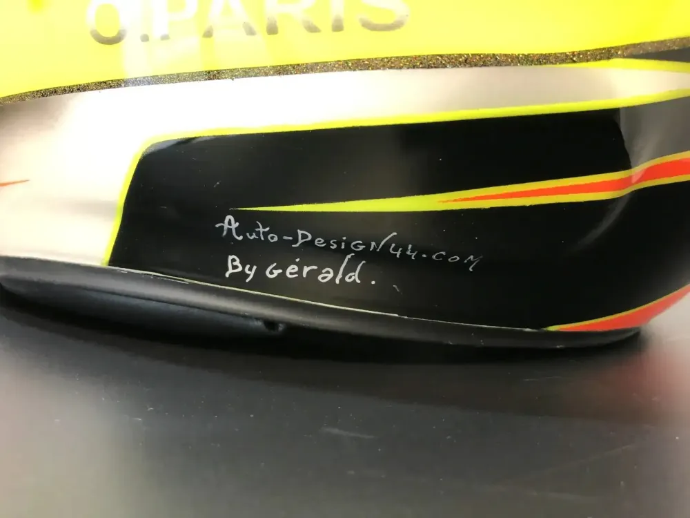 Casque karting – Fluo mat brillant & feuilles d’or (24)