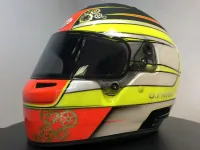 Casque karting – Fluo mat brillant & feuilles d’or (23)