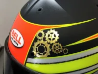 Casque karting – Fluo mat brillant & feuilles d’or (22)