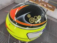 Casque karting – Fluo mat brillant & feuilles d’or (20)