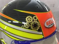 Casque karting – Fluo mat brillant & feuilles d’or (12)