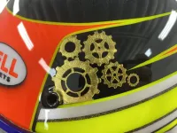 Casque karting – Fluo mat brillant & feuilles d’or (17)