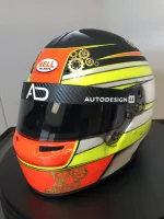 Casque karting – Fluo mat brillant & feuilles d’or (3)
