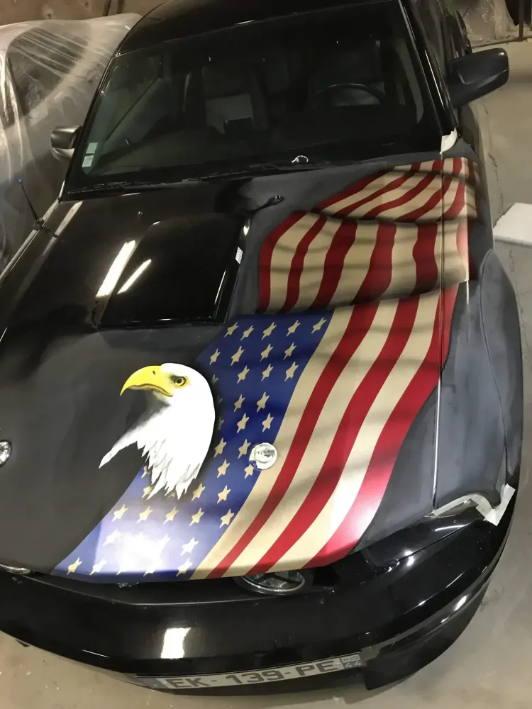 Mustang – Aérographie drapeau américain & aigle-23